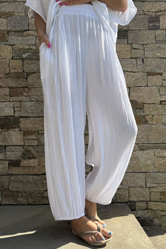 Cyril Crinkle Balloon Pant White